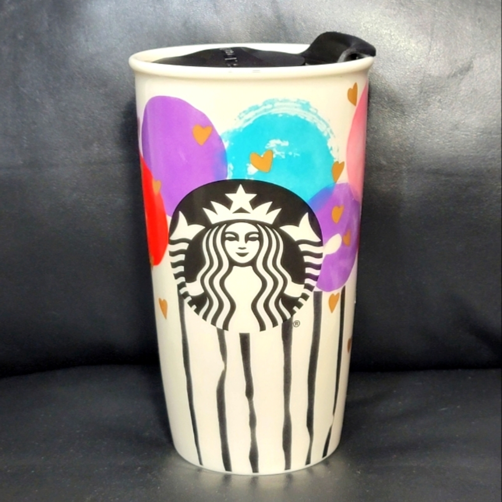2016 Starbucks Coffee Mug Valentines Balloons Hearts Ceramic Tumbler 12 oz. Cup